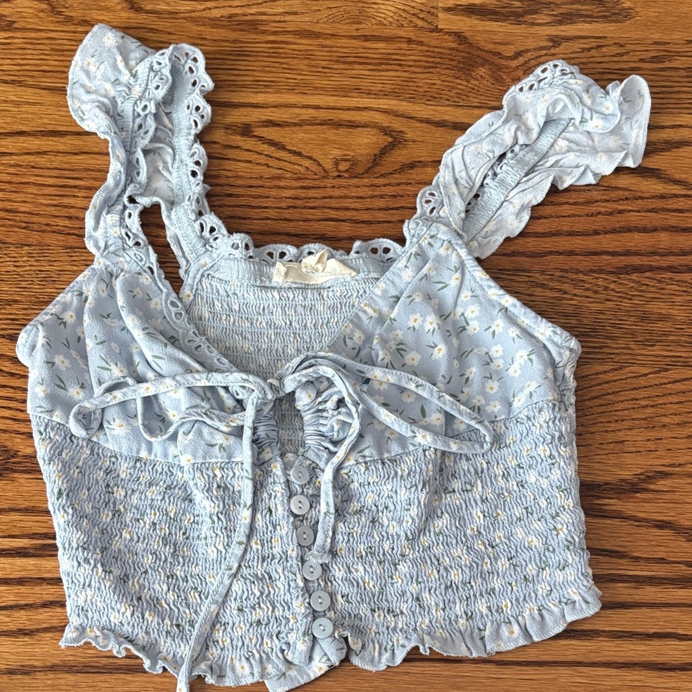 La Hearts Blue Floral Smocked Crop Top